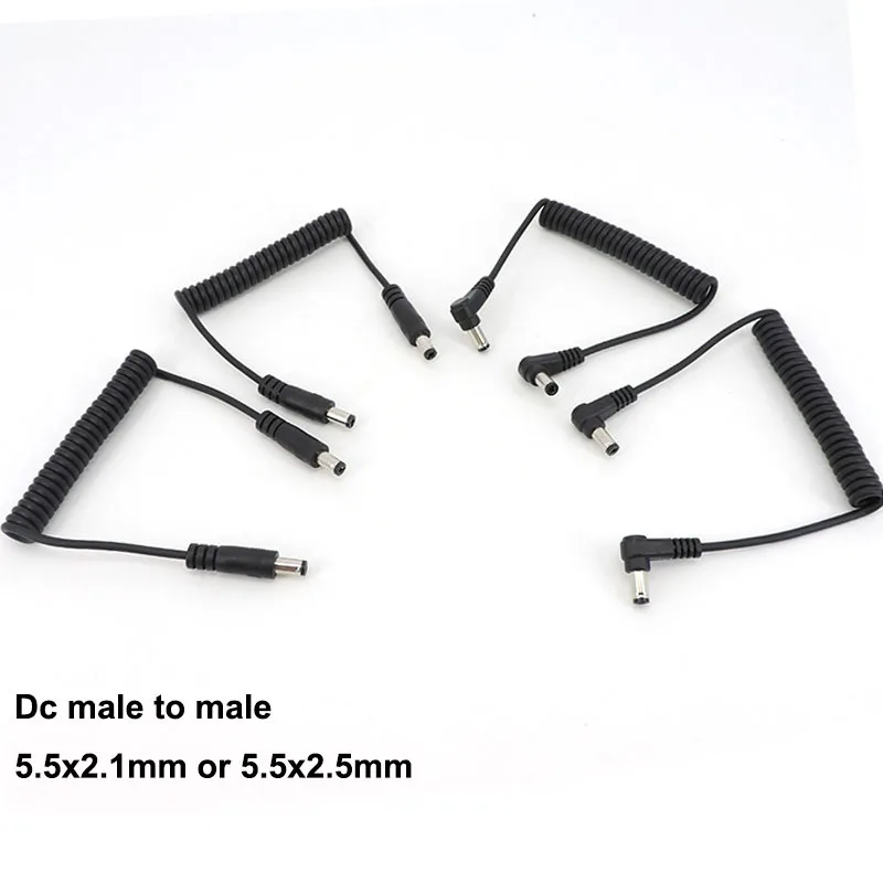 1m DC male to male right Angel Spring Cable connector 5.5mm x 2.1mm straight Plug Power charger 5.5 x 2.5 2.1 mm Extension Cord