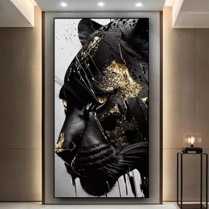 Schwarz -Gold -Pantera -Diamantenmalerei, DIY -Kunst Diamant, Schmuckmosaik, Cross Point Image, Wohnkultur, Novo, 2025 10 Hauptverkaufsbox Panther Schwarz - №8