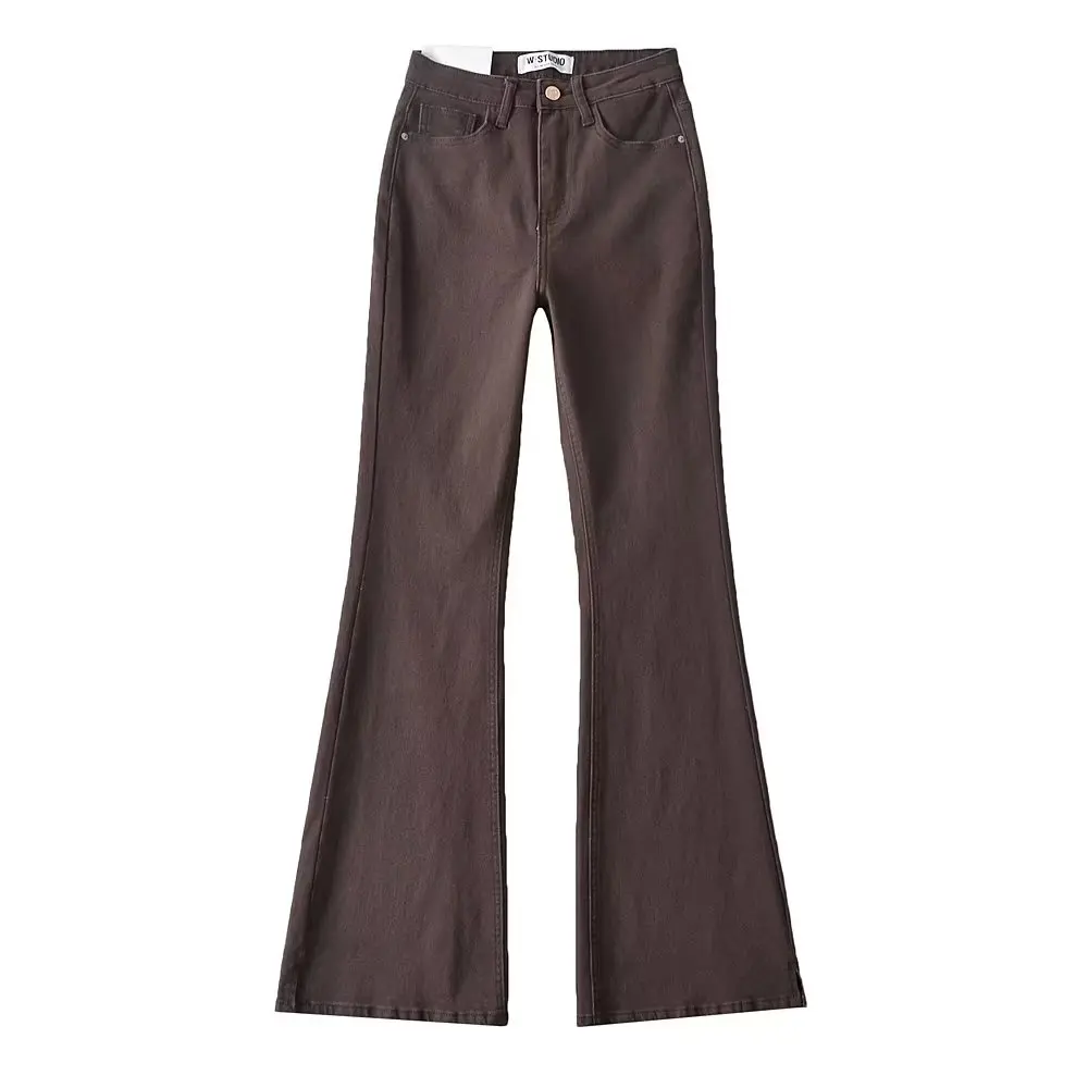 

Джинсы-колокольчики с высокой талией, женские модные летние новые поступления, хлопковые эластичные джинсовые брюки с небольшим разрезом, повседневные брюки