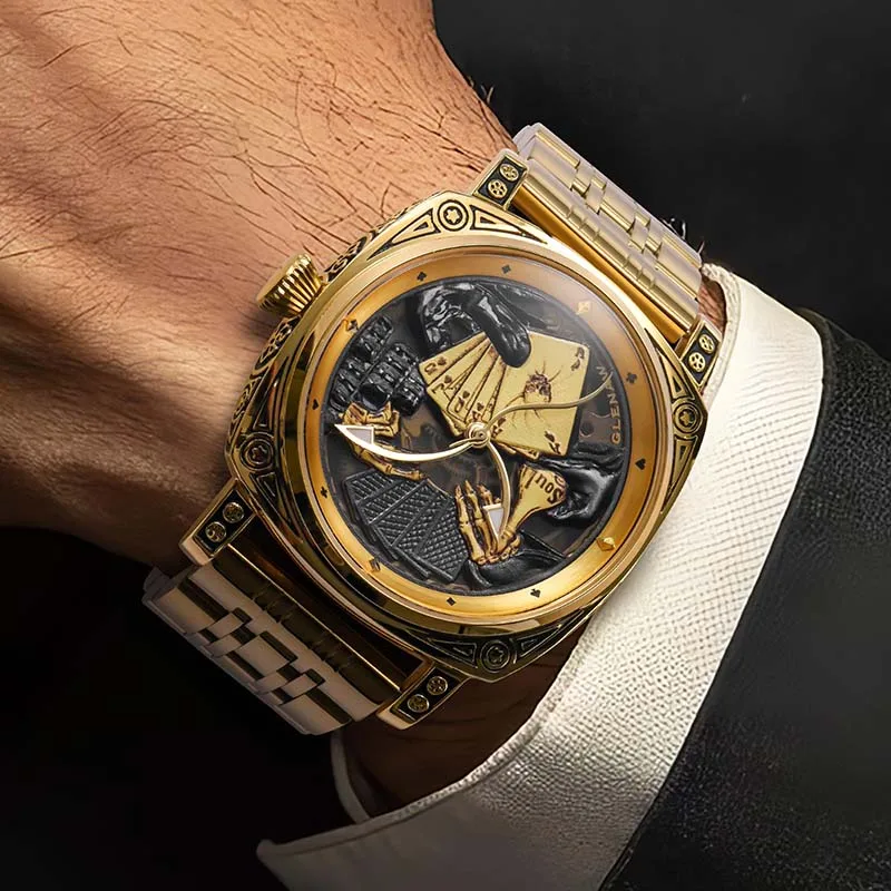 2025 جديد GLENAW الهيكل العظمي ساعة ميكانيكية للرجال الفولاذ المقاوم للصدأ مضيئة مقاوم للماء ساعة ميكانيكية أوتوماتيكية فاخرة