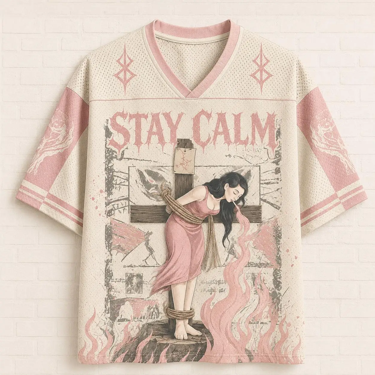 2026 Summer Fashion Trendy Retro New Gothic Flame Stay Calm 3D Printed Outdoor Leisure Fitness Style V-neck T-shirt Large