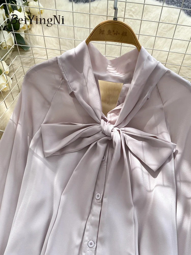 Beiyingni Volwassen Kantoor Dames Shirts Elegant Casual Volledige Mouw Knoppen Blusas voor Vrouwen Luipaard Print Losse Lace-up Tops 2025