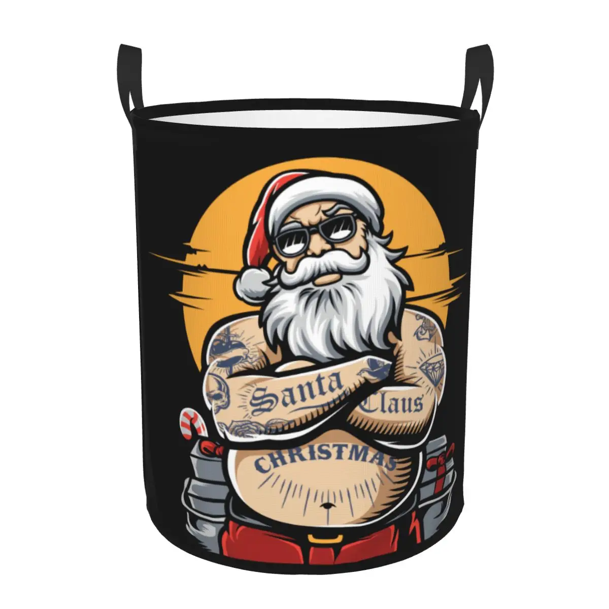 Christmas Santa Claus Laundry Basket Foldable Santa Is Fat And Cool Clothes Hamper for Nursery Kids Toys Storage Bag