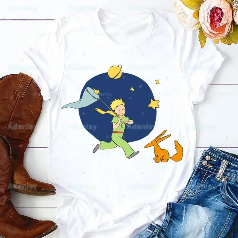 

Футболка с рисунком Земли, космоса, маленького принца, мужская футболка с рисунком 90-х годов, топы в стиле Харадзюку, милая футболка с короткими рукавами, женские футболки