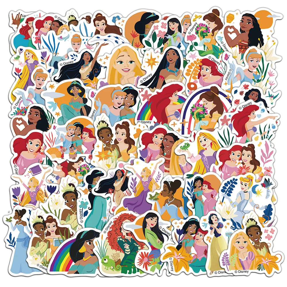 50PCS Disney Princess Back Card Stickers Snow White Mermaid Laptop Luggage Phone Waterproof Stickers