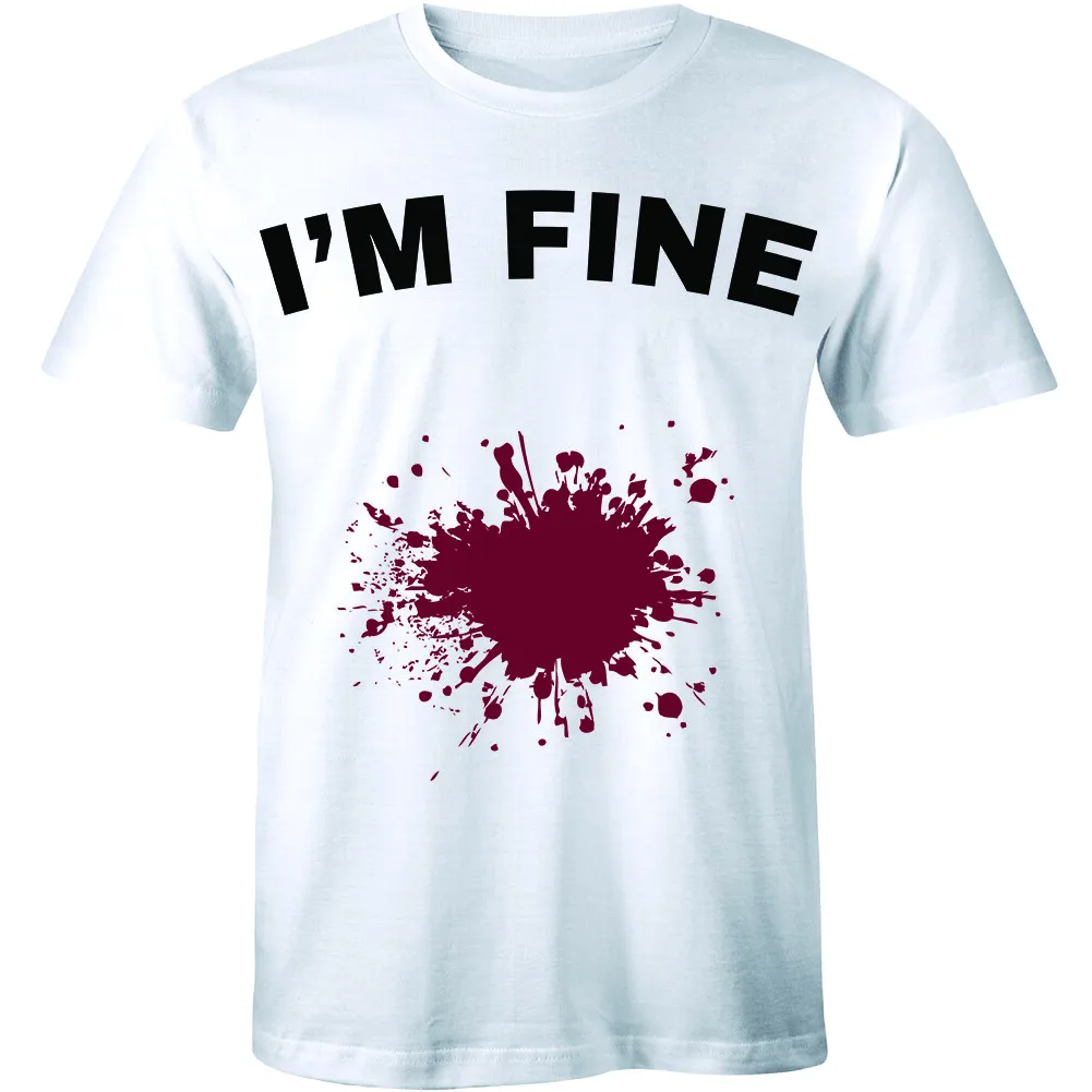 

Мужская футболка I'm Fine Sarcastic Zombie Slash с кровавой раной, вечеринка на Хэллоуин