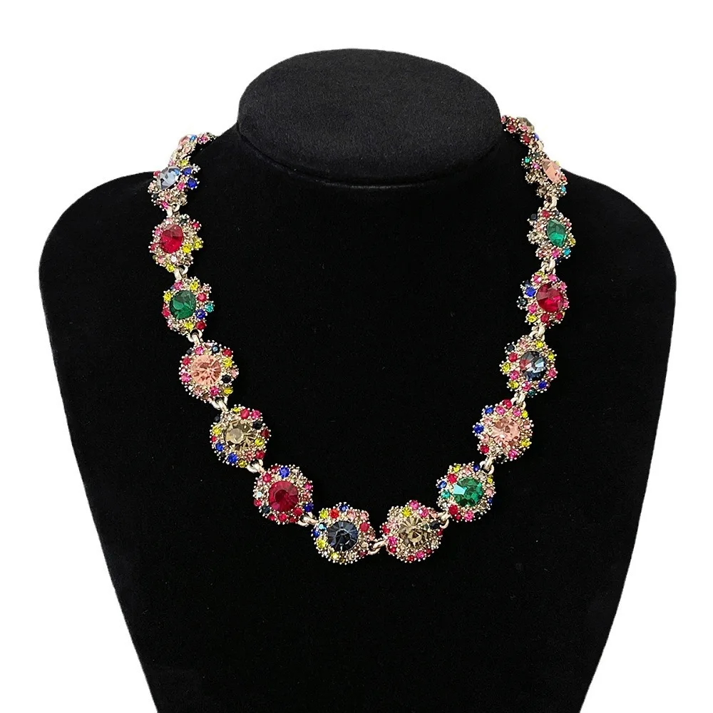 Exaggerated heavy industry light luxury fashion full diamond colored diamond necklace bracelet super flash versatile dinner neck