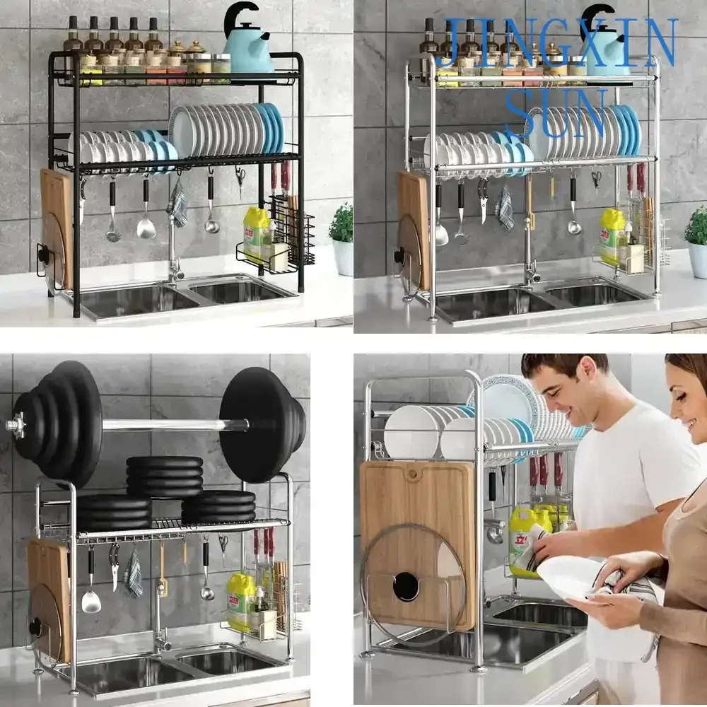 2-Tier Stainless Steel Matt Black Large Over the Sink Dish Drying Rack with Utensil Holder for Kitchen Counter Dish Drainer