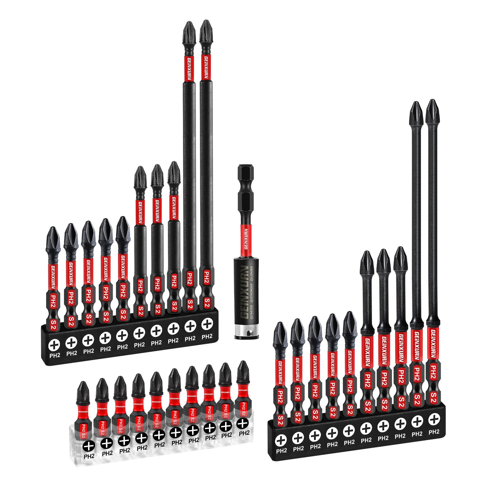 

Набор ударных отверток Geinxurn, 31 шт., бита из легированной стали S2 (крестовые отвертки) с держателем бит и органайзером для хранения