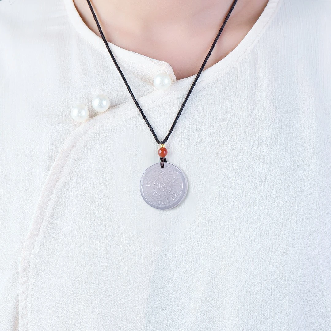 Genuine China Nephrite Stone Purple Jade Round Pendant Necklace Women Certified Jewelry Natural Hetian Jade Lucky Charm Amulet