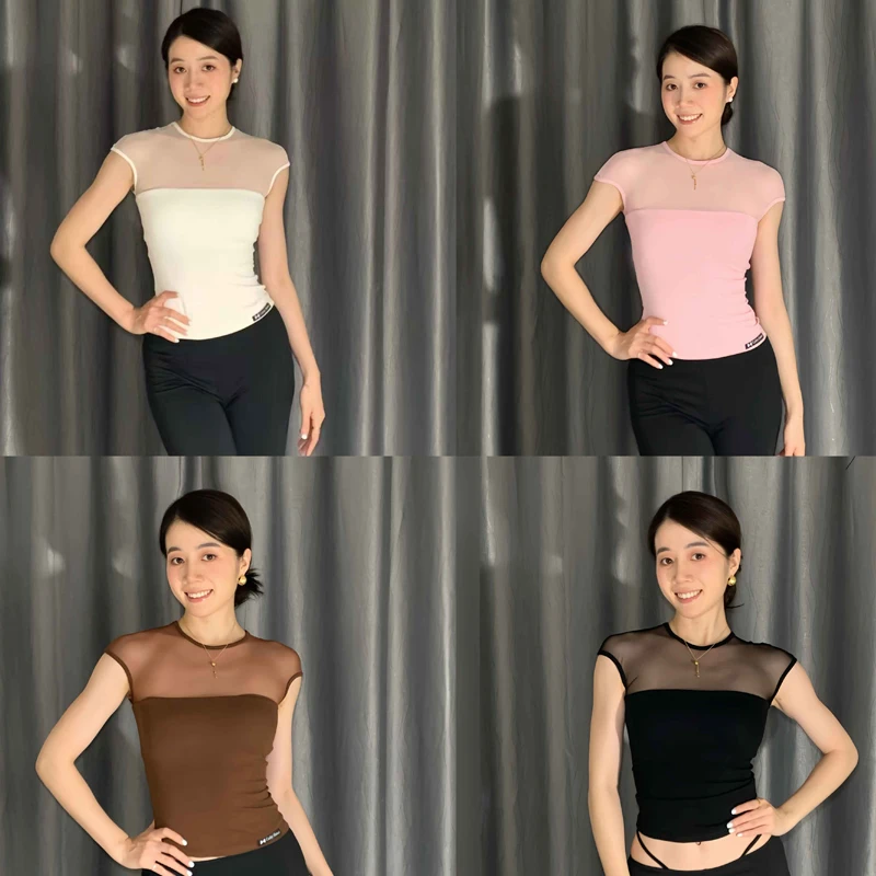 

Summer Mesh Latin Dance Top Women Short Sleeves Balroom Dance Tops Adults Tango Salsa Modern Dance Top Training Wear SL13318