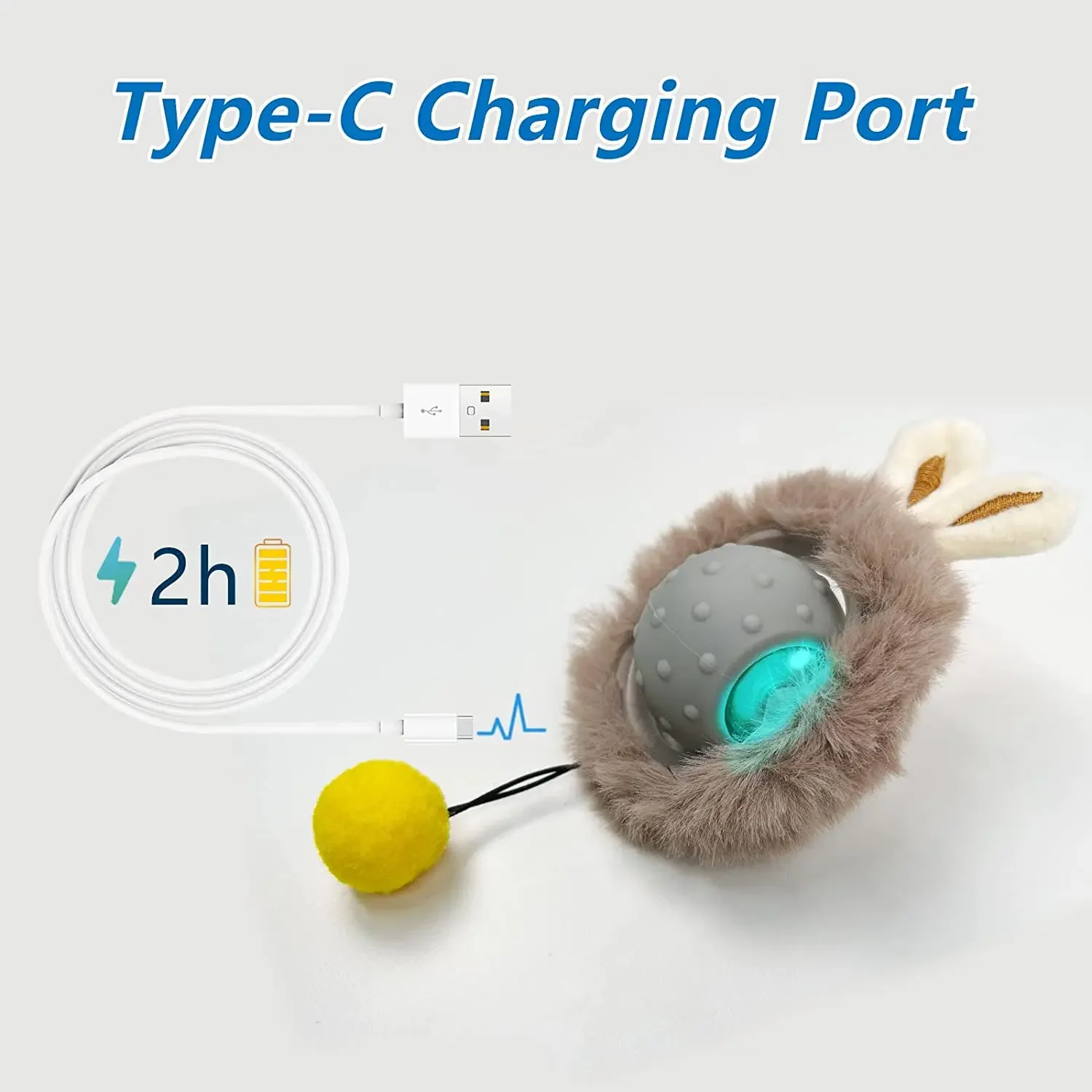 Rabbit Ear Cat Toy Ball Smart Interactive Cat Toys with Bird Sound LED Light Motion Activate Rolling Ball Electric Cats Toy Whal