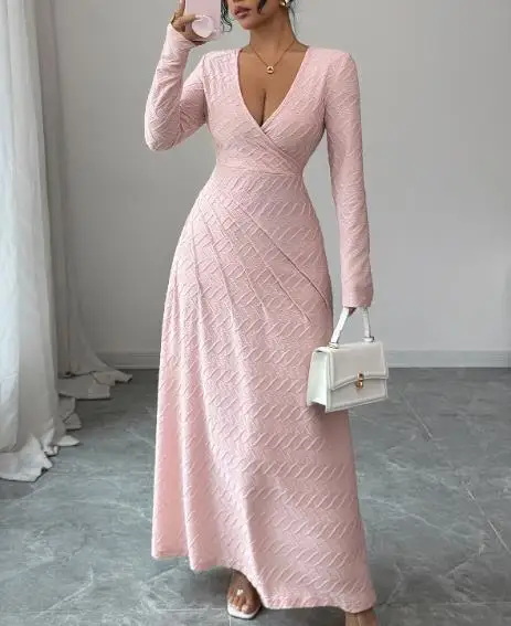 

Women's Dress 2025 Autumn and Winter Latest Hot Selling Elegant New Fashion Casual Deep V-Long Sleeved Dress Women's Dress