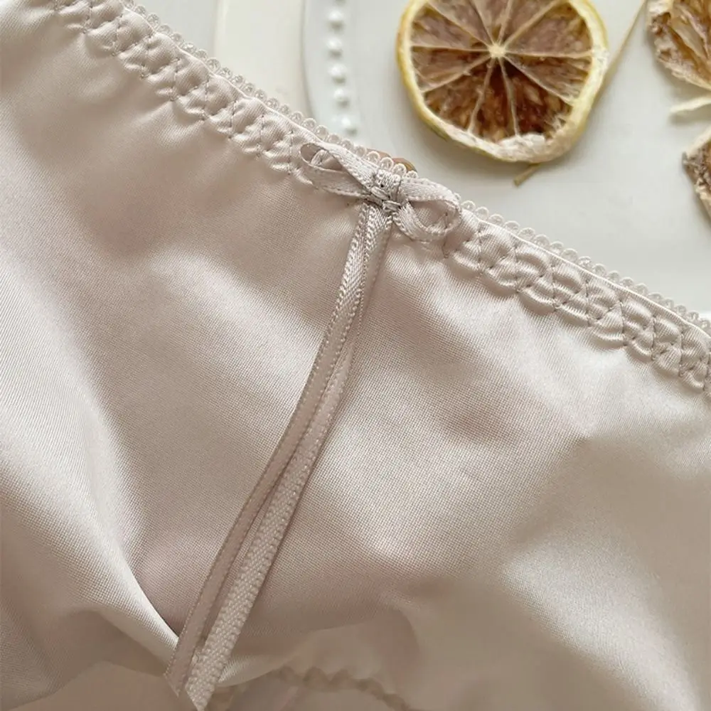 

Fashion Mesh Satin Silk Panties Letter Printing Patchwork Seamless Briefs Mid Waist Underpants Underwear for Women Ladies