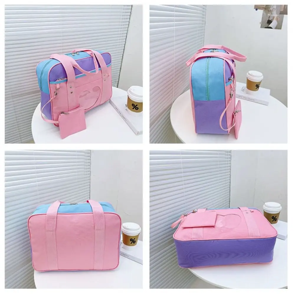 كيس مزموم القلب JK موحدة Itabag سستة اليابانية نمط Preppy أكياس شفافة القطن دمية حقيبة Y2k حقيبة كتف الرجال