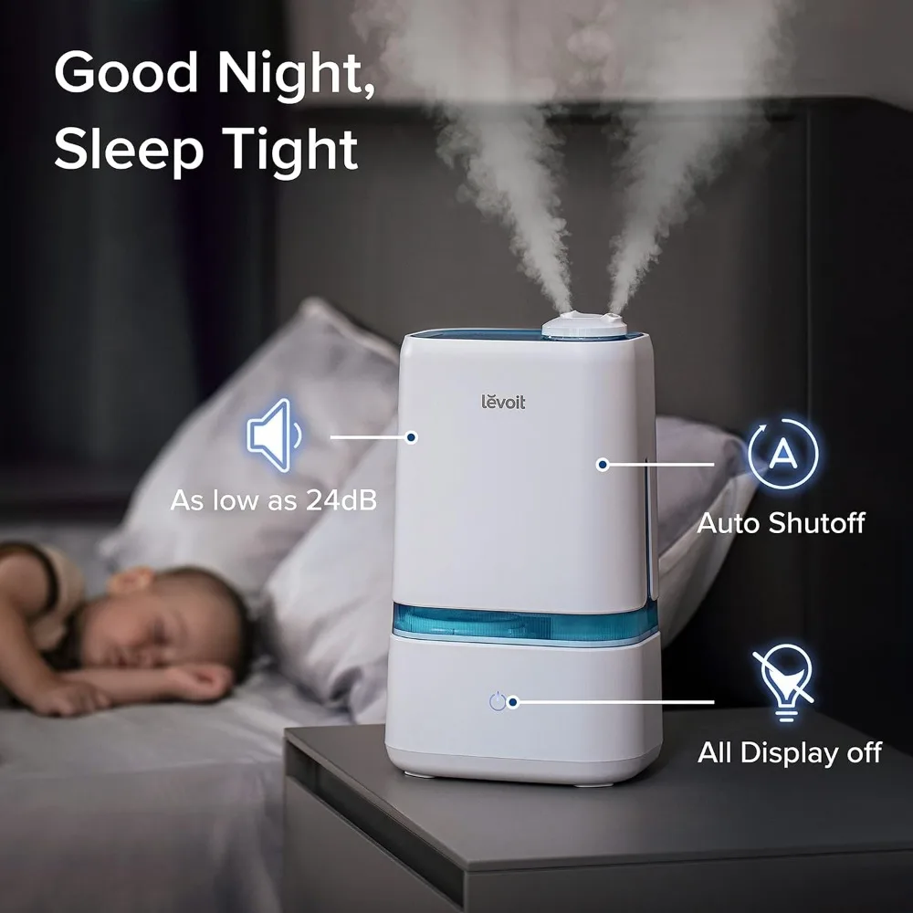 4L Humidifiers & Essential Oil Diffuser, Quiet Cool Mist for Home, Last up to 40Hours, Dual 360° Rotation Nozzles, Auto Shut Off