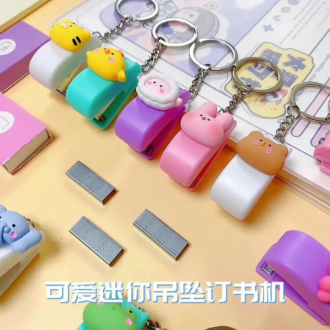 Cute Mini Animal Stapler Creative Portable Book Binding Machines Keychains School Supplies Office Accessories Stationery Gifts