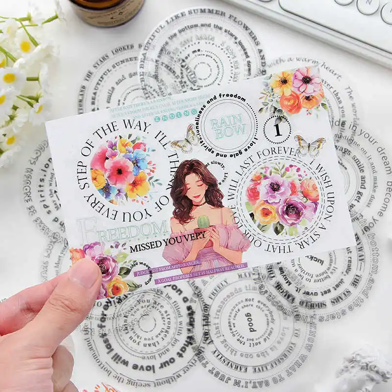 Encircling Beauty Series Vintage Round English Aperture PET Sticker Creative DIY Journal Material Collage Stationery