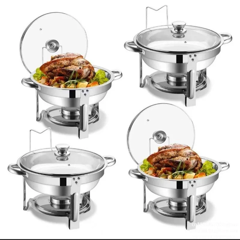 SucceBuy 4 Pack Chafing Dish Buffet Set Stainless Steel Chafer w/4 Full Size Pan Round Catering Warmer Server for Party Banquets