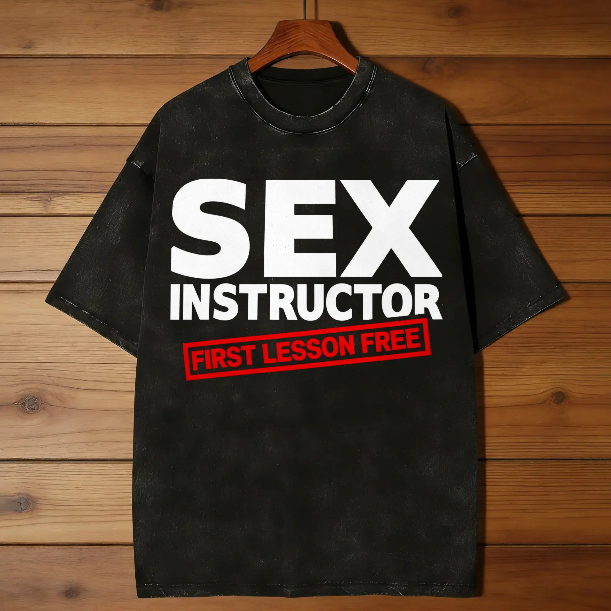 Sex Instructor First Lesson Free  T-Shirt Summer  Vintage T Shirts Cotton Harajuku Shirt For Male Short Sleeves Pattern Clothes