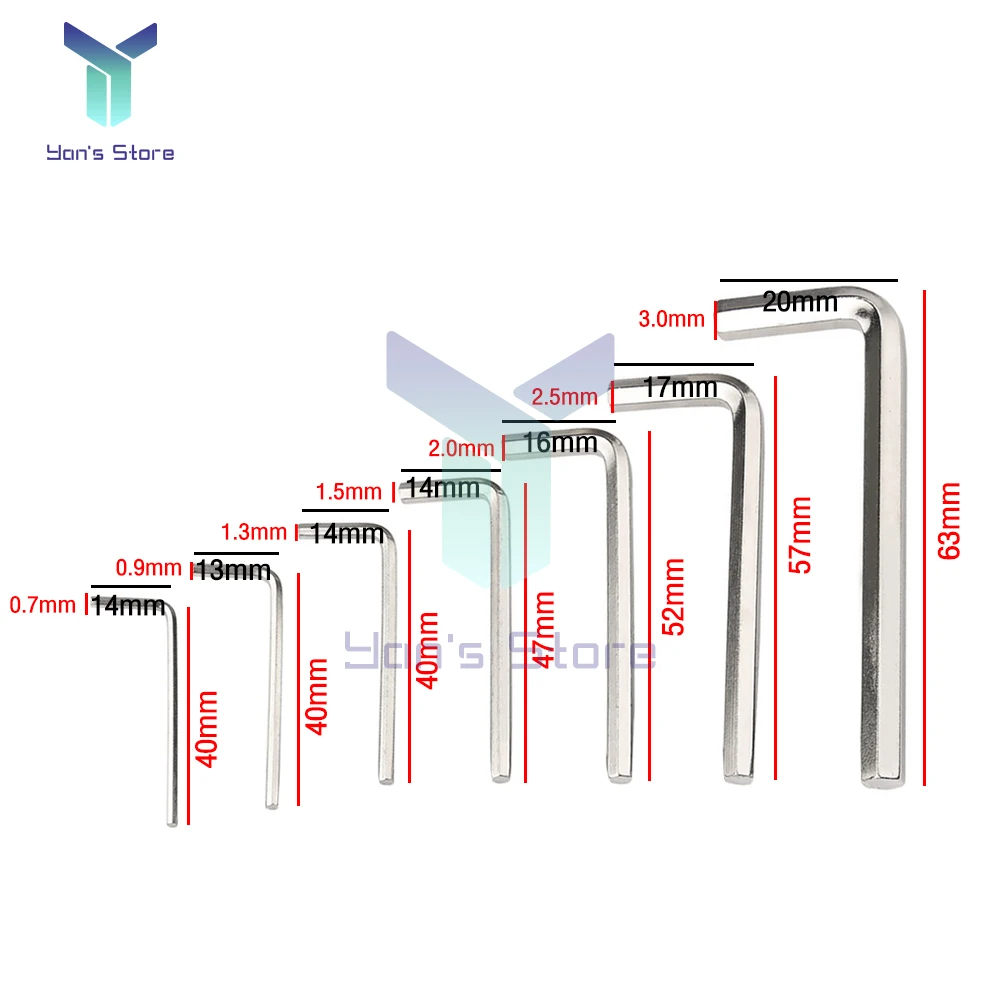 7Pcs Hexagon Allen Key Wrench Tools Set 0.7/0.9/1.3/1.5/2/2.5/3mm Wrench Bicycle Repair Tools Hand Repair Tools 0.7MM-3MM