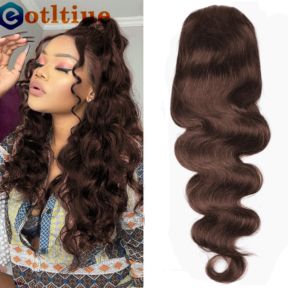 #4 Chocolate Dark Brown Colored Brazilian Remy Hair Body Wave Ponytail Hair Drawstring Clip In Human Hair Extension Pony Tail