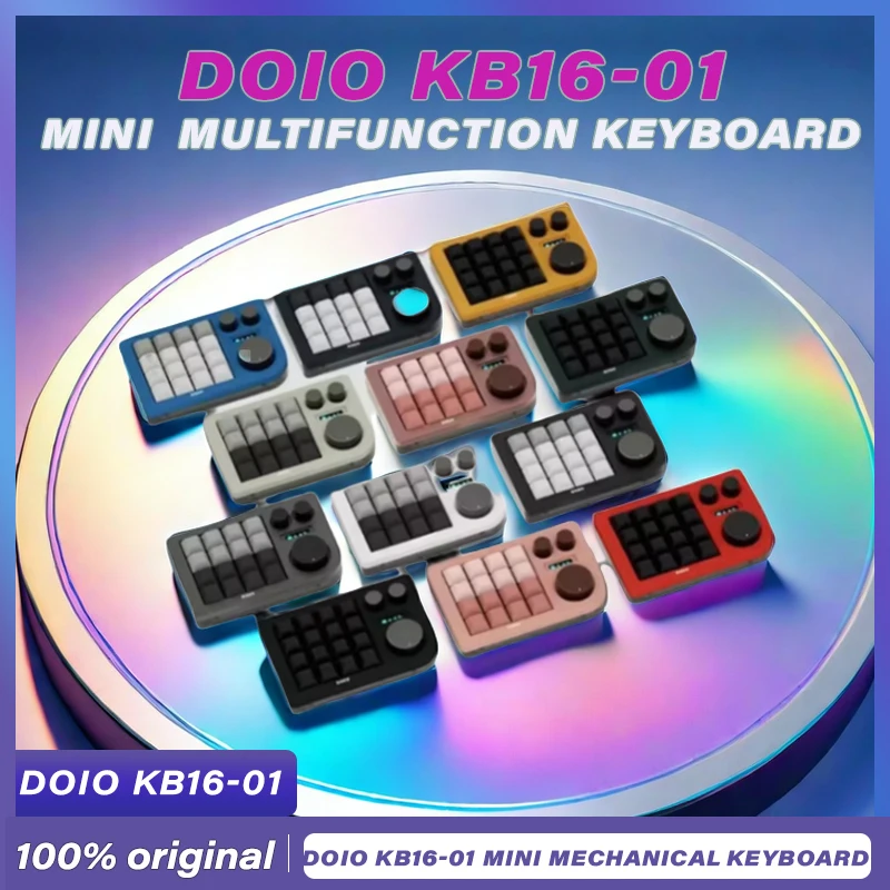 

DOIO KB16-01 Mini Mechanical Keyboard Three Multifunction knobs RGB light 16keys hot swap wired OLED Screen keyboard Gift Office