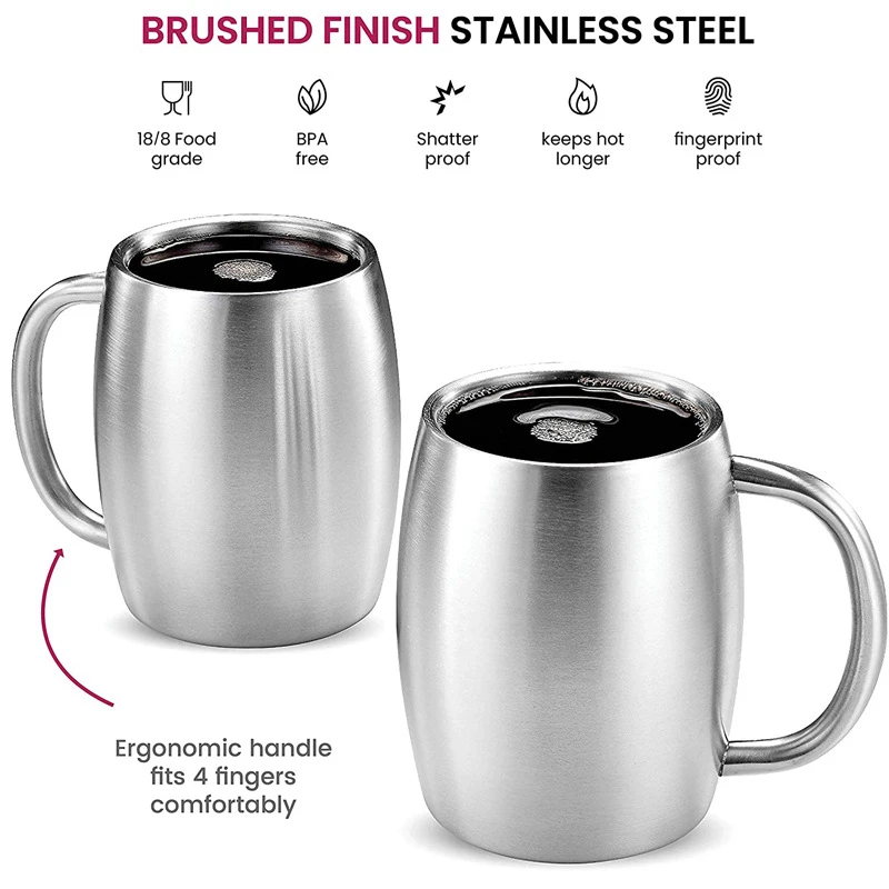 420ml Travel Stainless Steel Beer Mug Double Wall Portable Coffee Cup with Handle Lid Home Thermal Tea Water Cups Drinkware