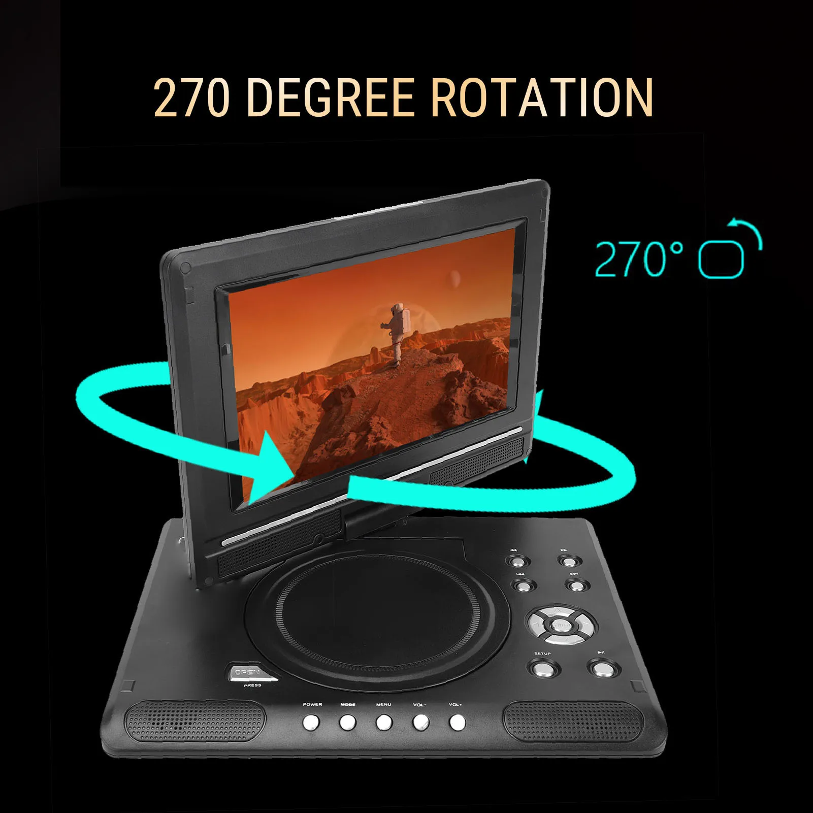 Portable DVD Player with Dual Speakers Antennae Swivel Screen Remote Car DVD Player Support USB Input AV Output Multiple Disc Fo
