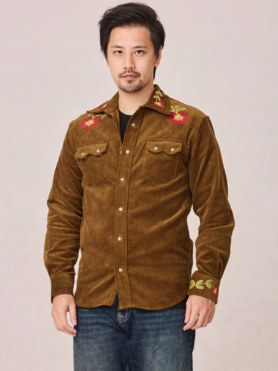 

Retro Sle Men's Long Sve Embroidered Corduroy irt Faion Urban Youth Breathable Wear Resistant Thiened Cotton irt