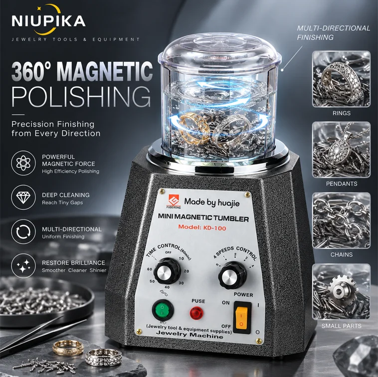 NIUPIKA Magnetic Tumbler Jewelry Polishing Machine Mini Magnetic Polisher Finishing Tool Deburring Machine For Rings Chains 400G
