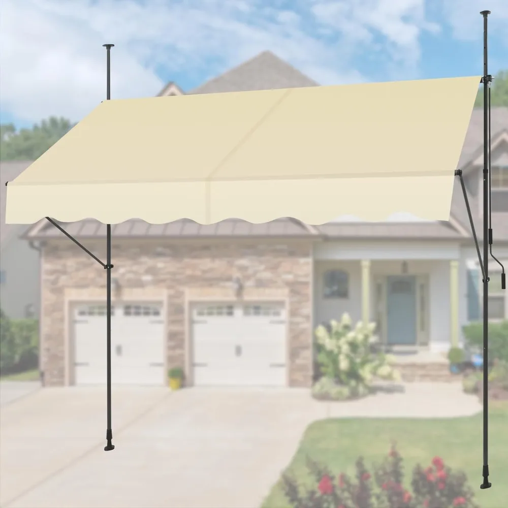 Manual Retractable Awning, 118-Inch Adjustable Retractable Awnings for Patio Door Exterior Sunshade Shelter