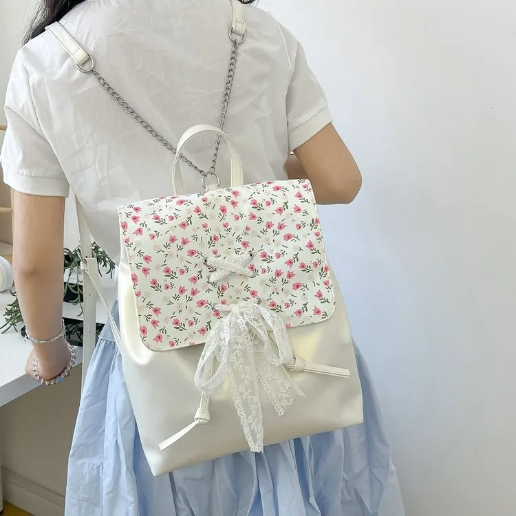 

Women's New Bag Small Floral Backpacks Fresh Cute Sweet Bags Large Capacity Schoolbags For Students Sweet Style Kawaii Schoolbag