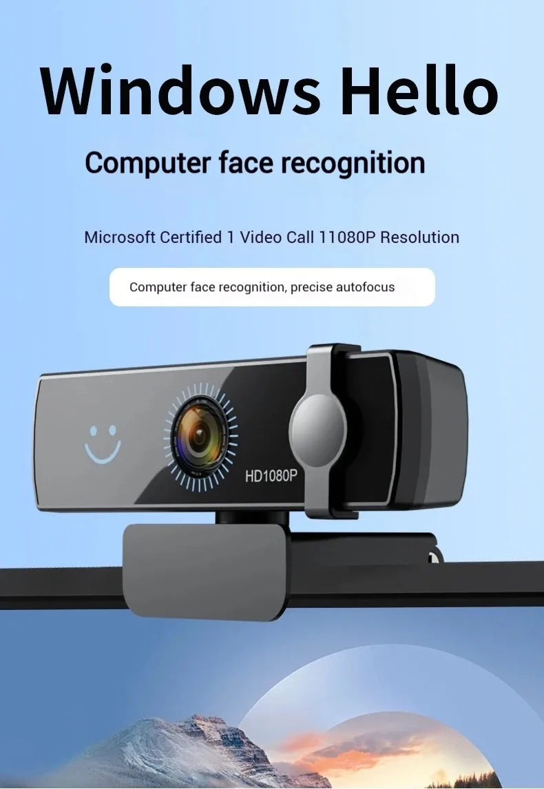 Windows Hello 1080P Camera Full HD Wide Angle Lens Facial Recognition 30fps 200W Webcam Drive-Free with Microphone for Win10 11