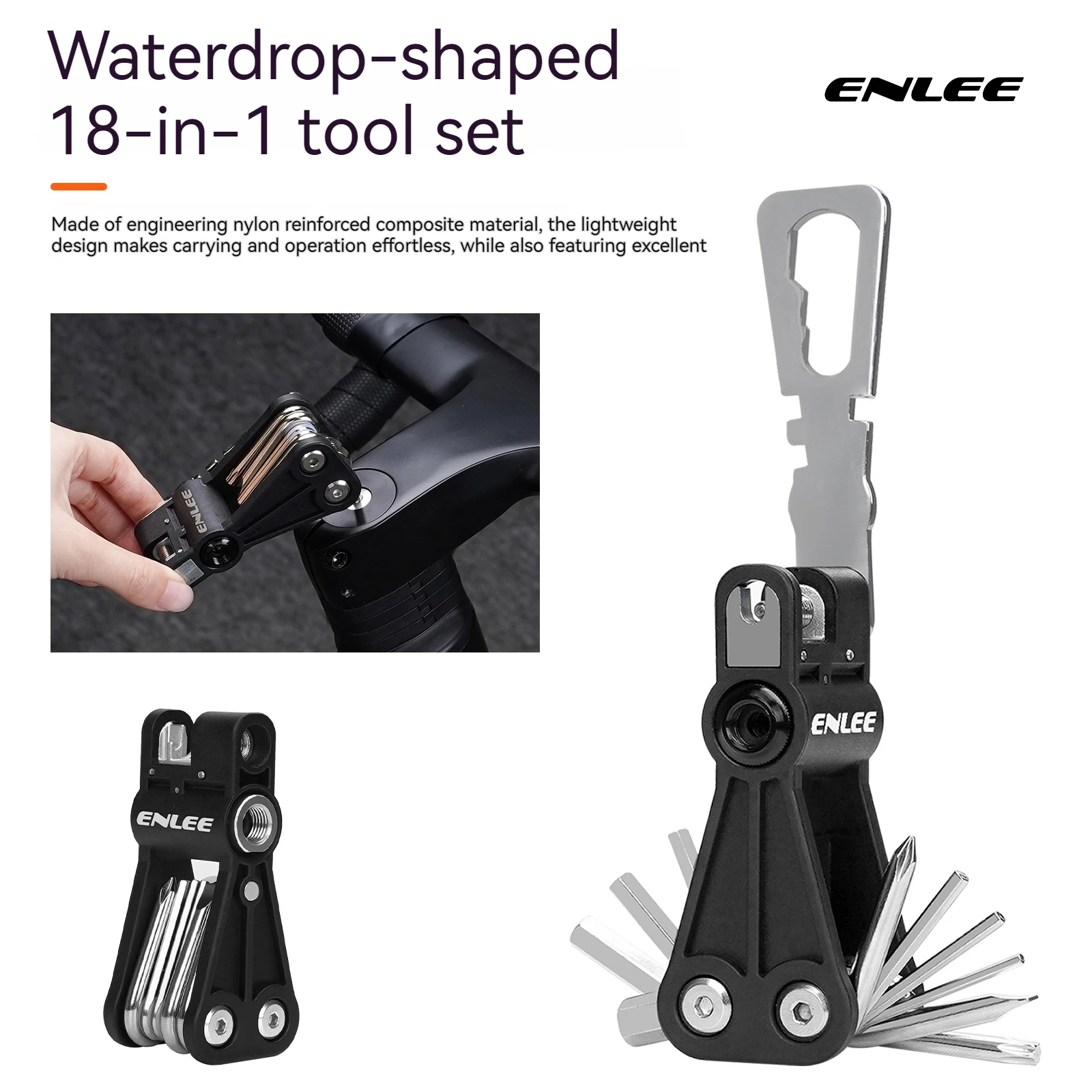 Bicycle Multi-Functional CO2 Pump Repair Hexagonal Tool 18-in-1 Folding Chain Cutter Wrench