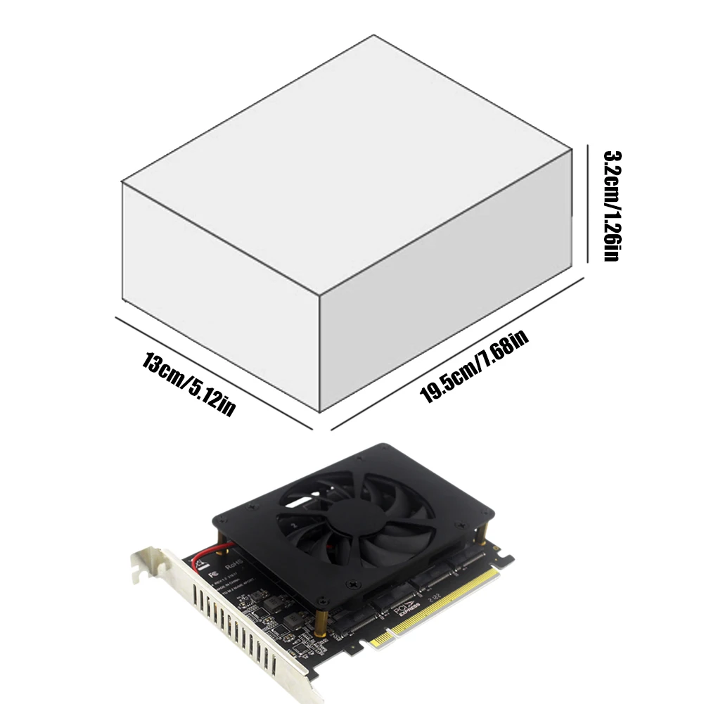 M.2 NVME M KEY SSD To PCIe 4.0 X16 Adapter with Heat Sink PCIEX16 NVME M.2 MKEY SSD RAID Expansion Adapter 4 X 32Gbps