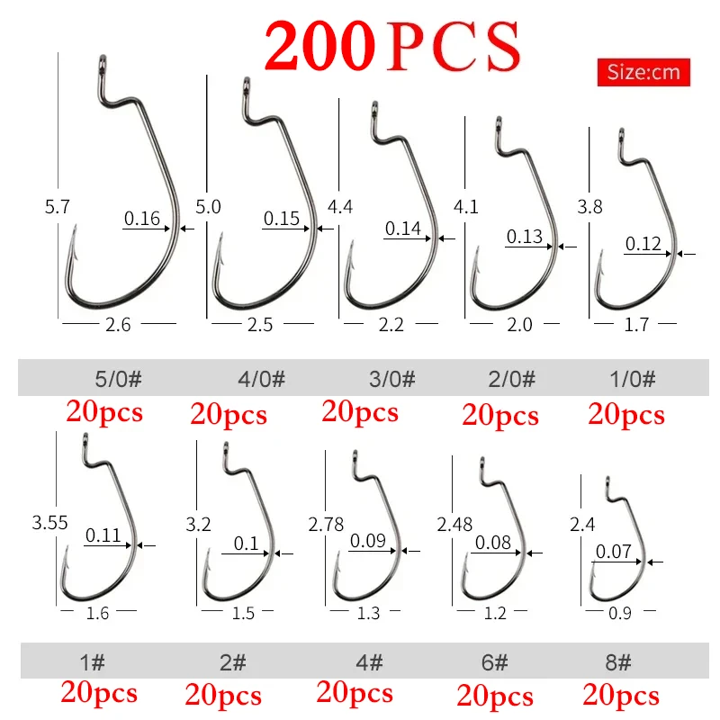 

200 шт./лот 10 моделей смешанных рыбок мягкий червячный крючок из высокоуглеродистой стали широкий супер замок крючок Приманка мягкий крючок 1 #2 #4 #6 #8 #-5/0 снасти