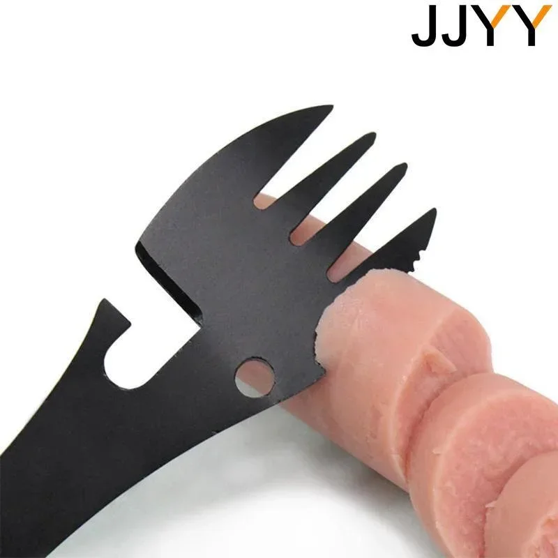 JJYY Multifunctional Fork Spoon 5 in 1 Spoon EDC Bottle Opener Can Opener Outdoor Camping Portable Tableware Fork Spoon