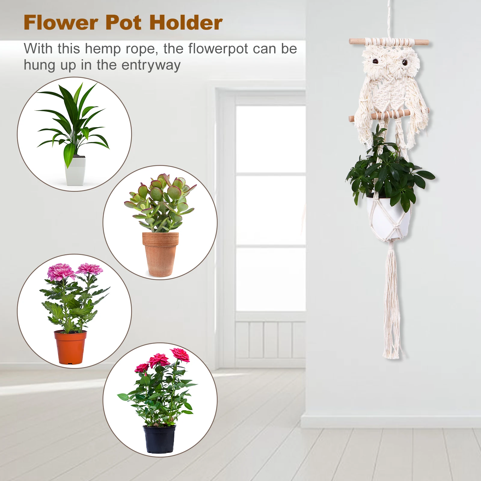 

1Pcs Macrame Plant Hanger Owl Design Cotton Rope Wall Hanging Basket with Long Tassel for Indoor Garden Wall Decoration Storage