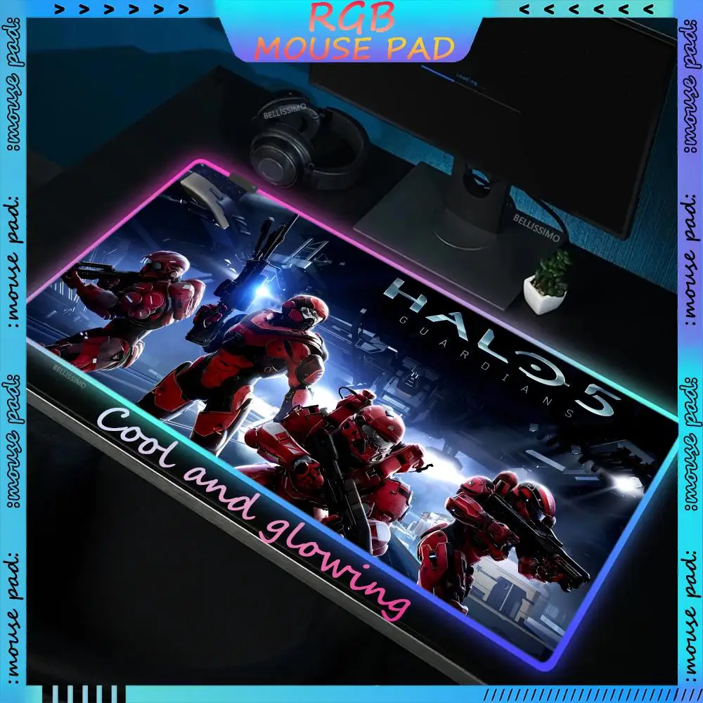 RGB H_Halo 5 G_Guardians Anime Desk Mat Gaming Computer Cabinet Gaming Desk Accessories Keyboard Pad Rubber Luminous Mouse Pad