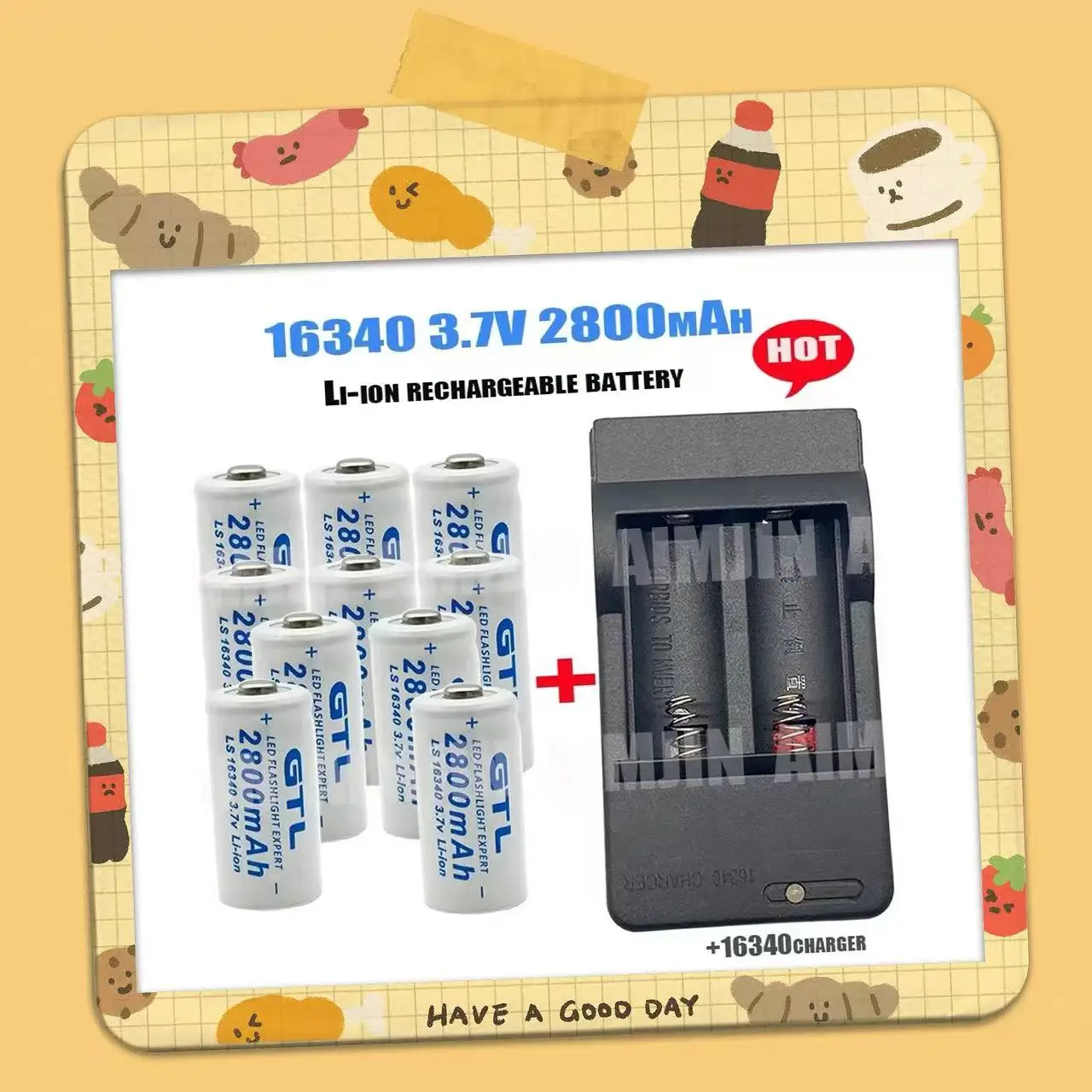 

Rechargeable CR123A RCR 123 ICR 16340 Battery 2800mAh 3.7V Lithium Ion for Safety Camera with L70 plus Charger