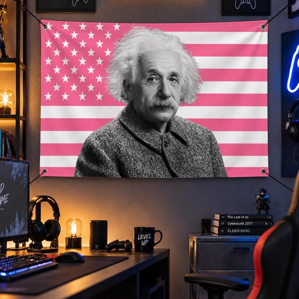 Scientist A-Albert Einstein Flags Personalized Flag Room Dorm Camping Picnic Garage Bar Indoor Outdoor Wall Decor
