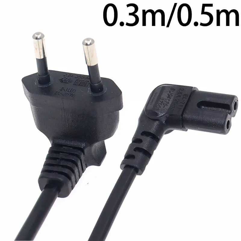 Europea 90 Degree Male Plug To Female Socket Power Extension Cable For PC Computer PDU 0.3m/0.5m EU 2Prong Bend Angled Cord