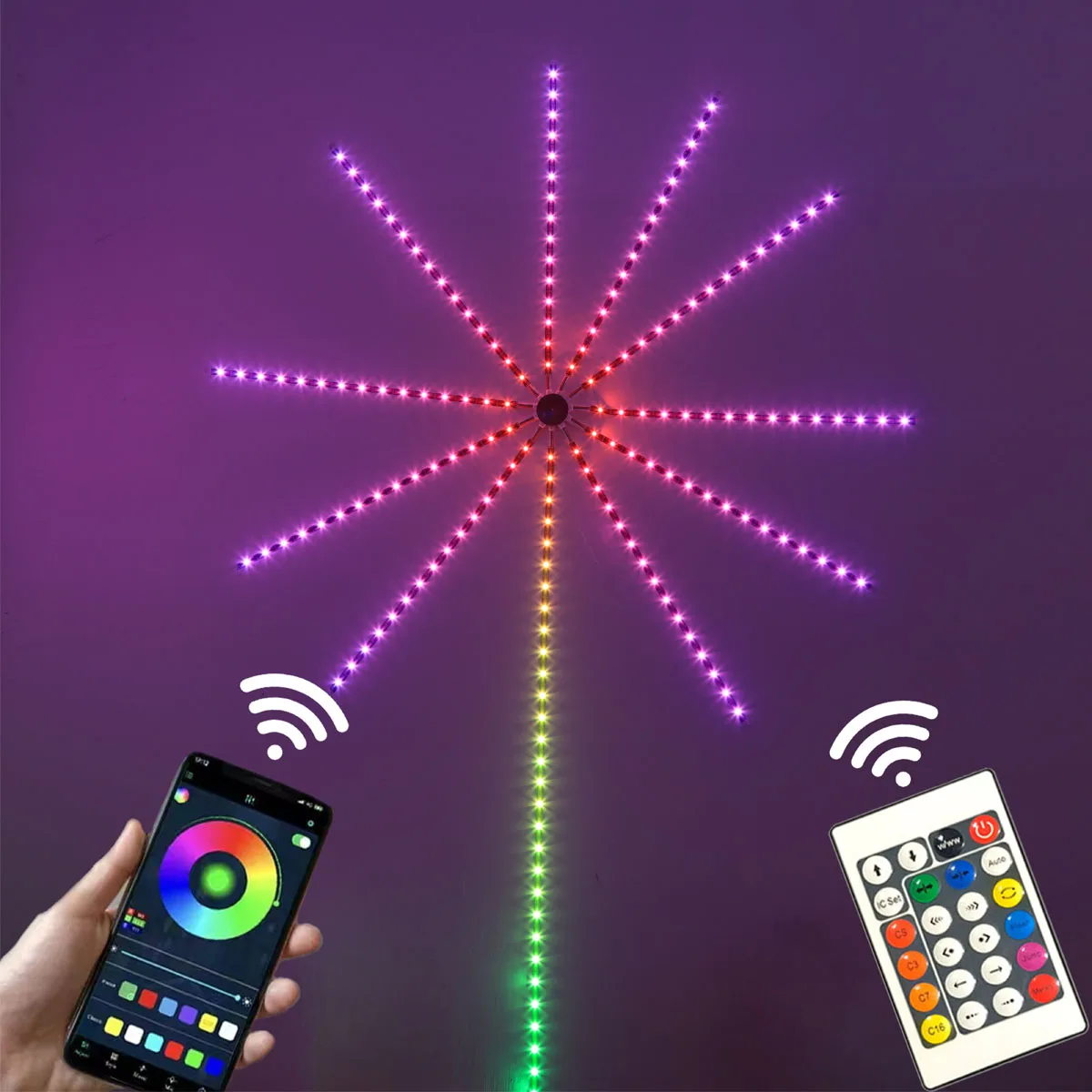 LED Phantom Fireworks Light, Music and Sound Control, Running Horse Light, Mobile App, Control RGB Atmosphere Light