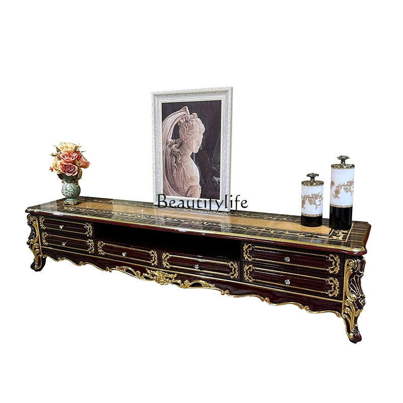 

French solid wood TV cabinet, European neoclassical small apartment living room background cabinet