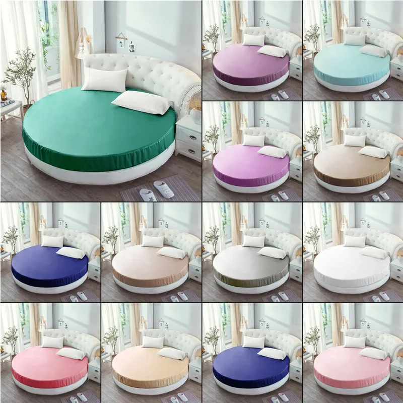 

Эластичная простыня, мягкое шелковистое атласное постельное белье, однотонное покрывало, наматрасник для круглых кровати Queen, 220x220, 200x200 см