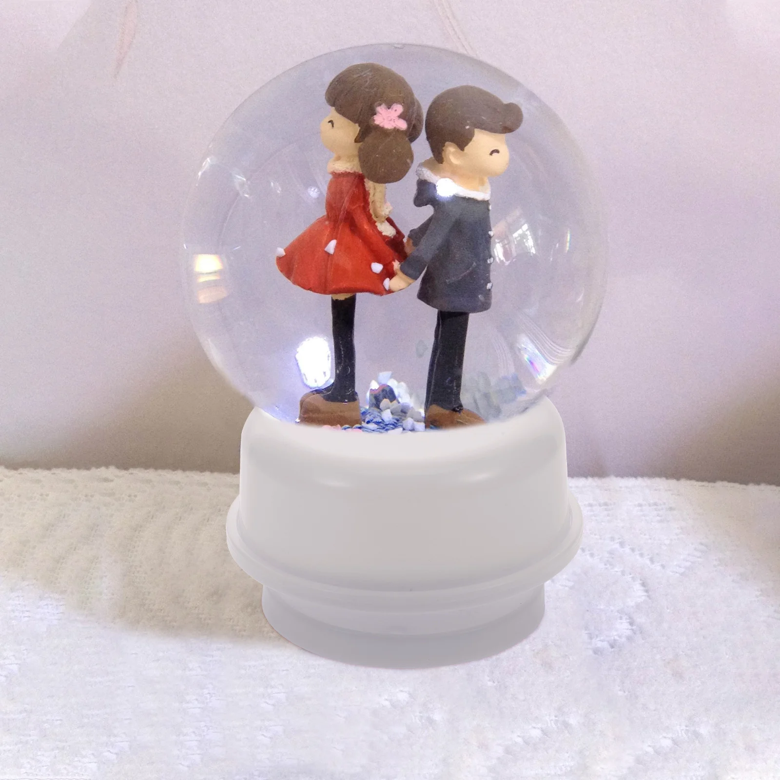 2 Pcs Music Box Base Christmas Snow Globe Kit Sphere Stand for Clay DIY with Lights