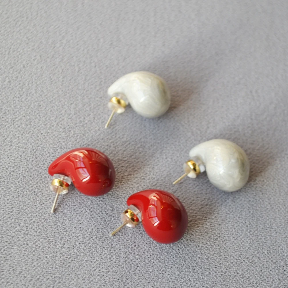 New Year Festive Angora Red Handmade Enamel Fat Teardrop Stud Earrings 925 Silver Needle Vintage Light Luxury Jewelry for Women