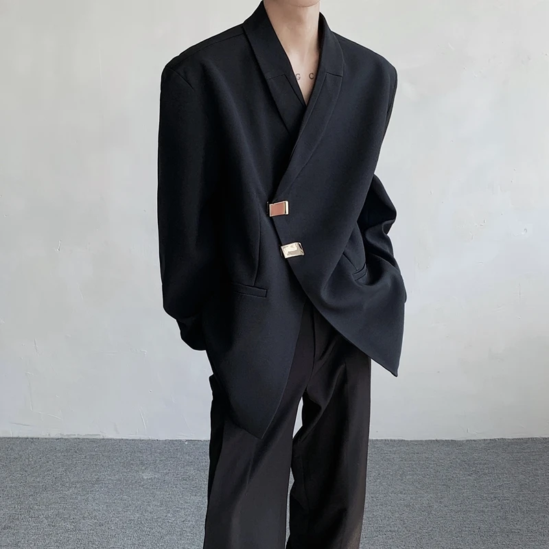 

New Chinese Sle Bla Suit Jaet Men's High-End Feel oulder Pad Jaet k Series Western Sle Casual Suit Top