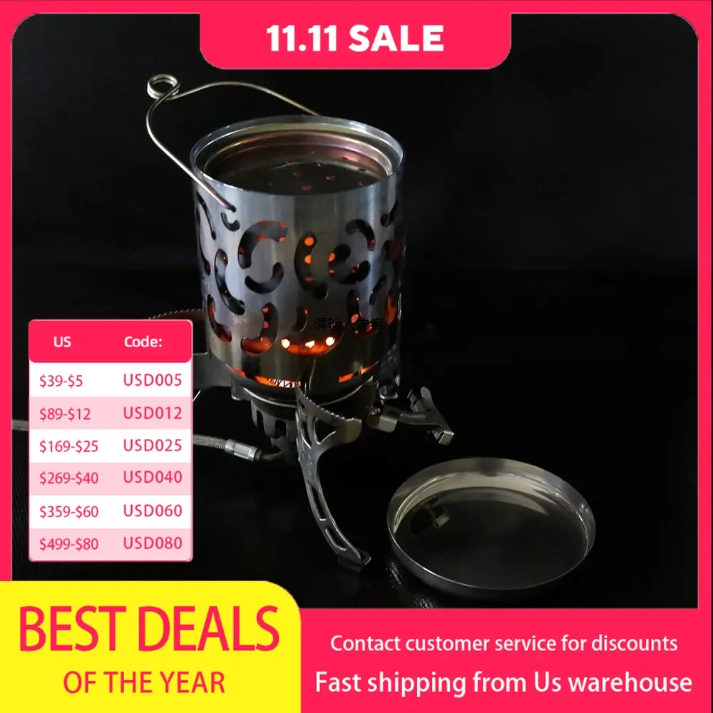 Outdoor Mini Warmer Stainless Steel Camping Stove Portable Warming Stove Cover for Picnic Hiking Barbecue